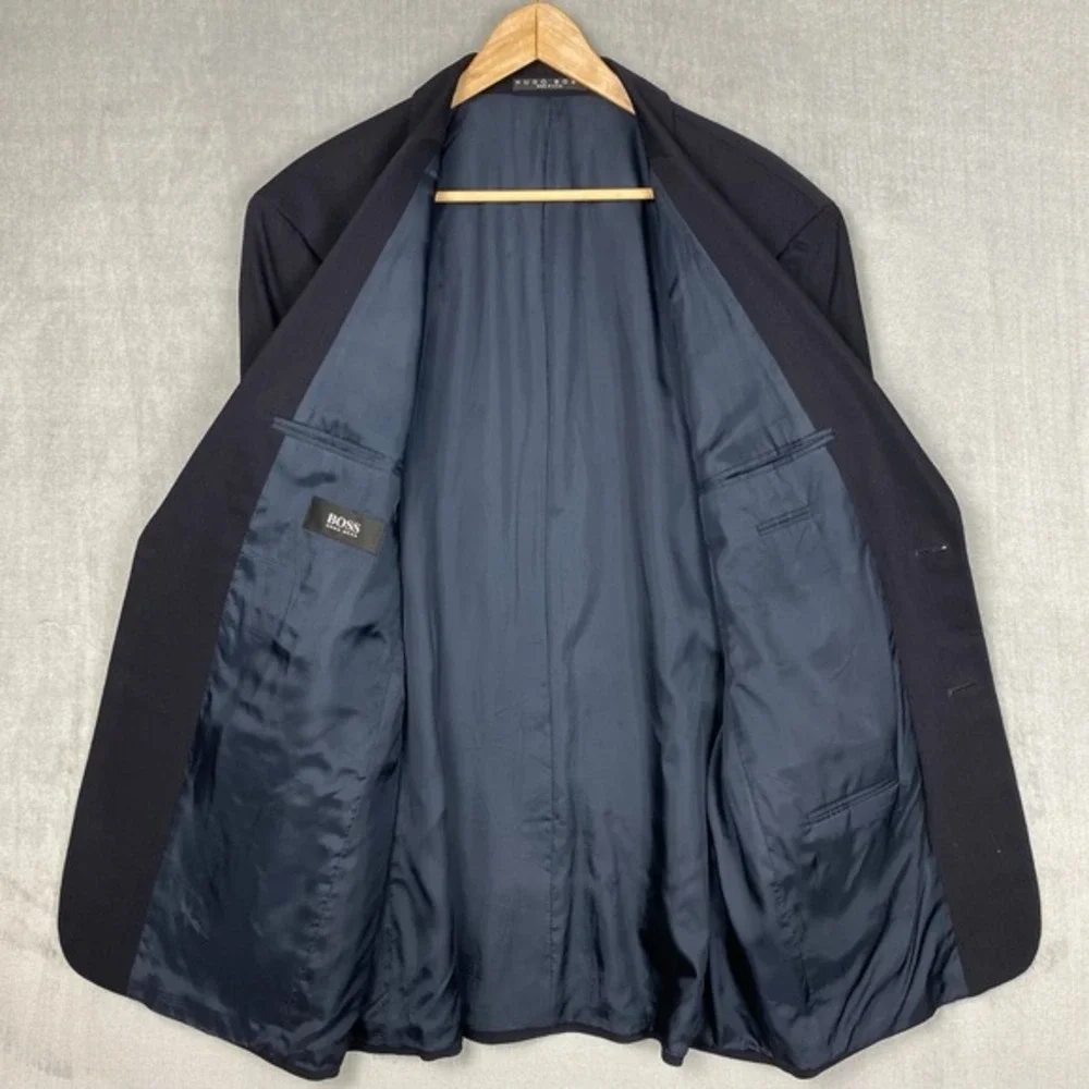 Vtg Hugo Boss Blazer Mens 42R Navy‎ Virgin Wool Made in USA Minimalist Luxury